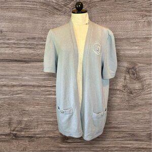 St John Collection VTG Short Sleeves Baby Blue Open Cardigan Marie Pockets Sz L